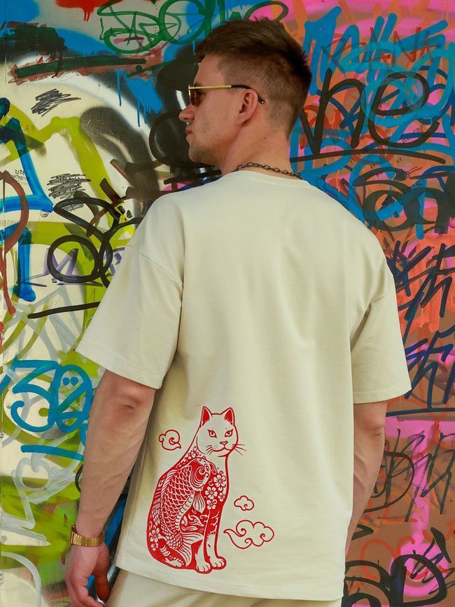 Men's T-shirt Oversize &ldquo;Japanese Tattoo Cats&rdquo;, Таш, XS-S