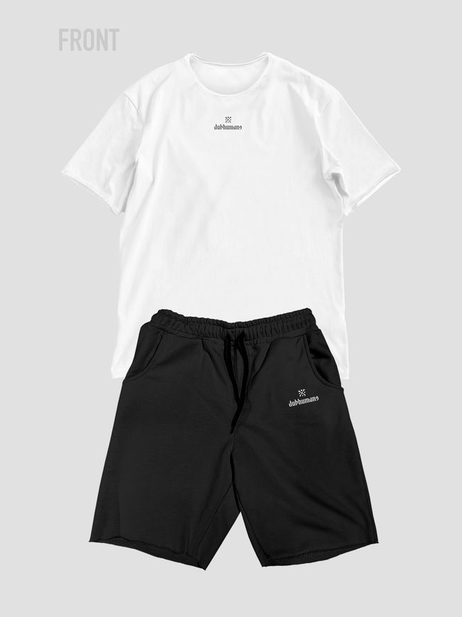 Men’s Oversize Suit - Shorts and T-shirt “Under Control”, white and black, XS-S