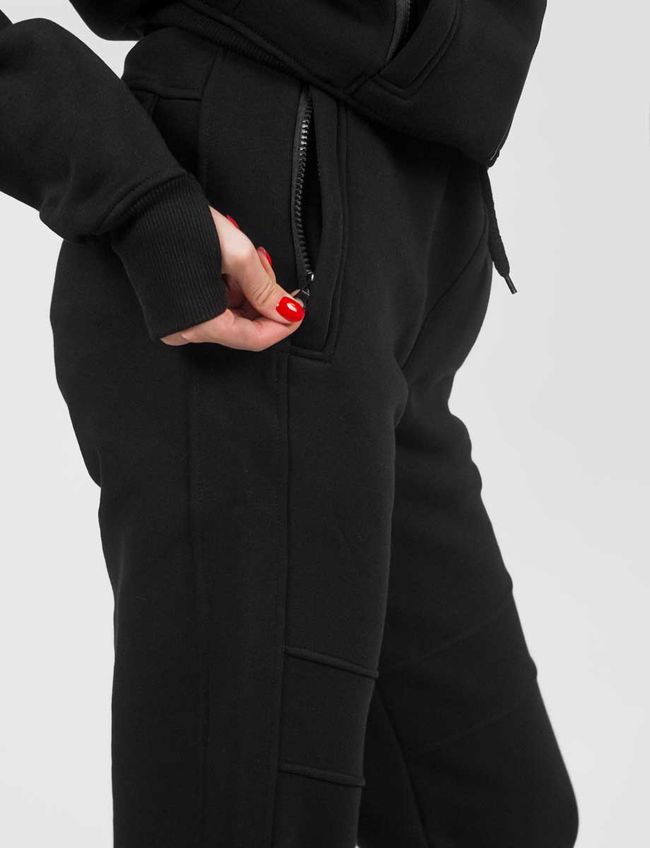 Костюм жіночий зі змінним патчем "Чорнобаївка" худі на блискавці та штани, Чорний, 2XS, XS (99 см)