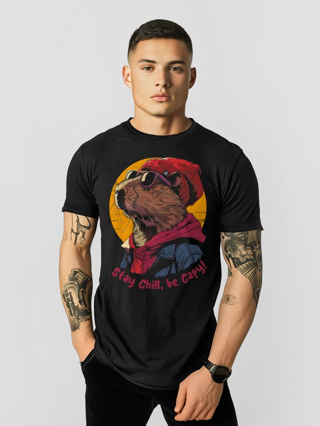 Men's T-shirt "Stay Chill, be Capy (Capybara)", Black, XS