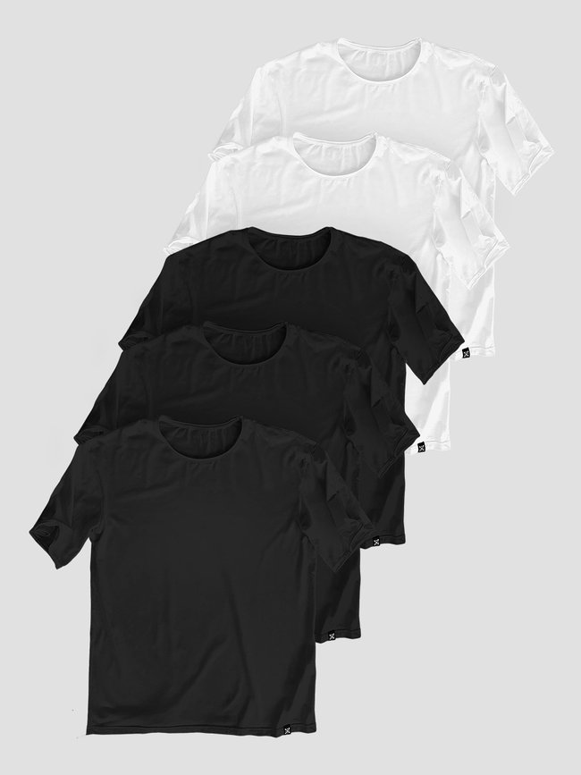 Set of 5 black and white basic t-shirts oversize "Binary", XS-S, Male