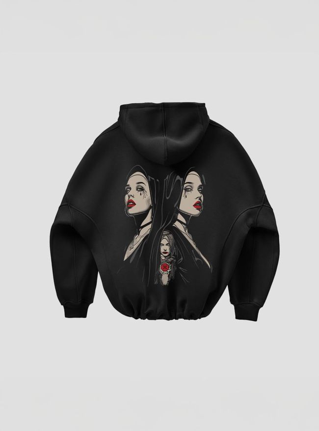 Women's Hoodie Oversize "Twosome Nuns&rdquo;, Black, One Size