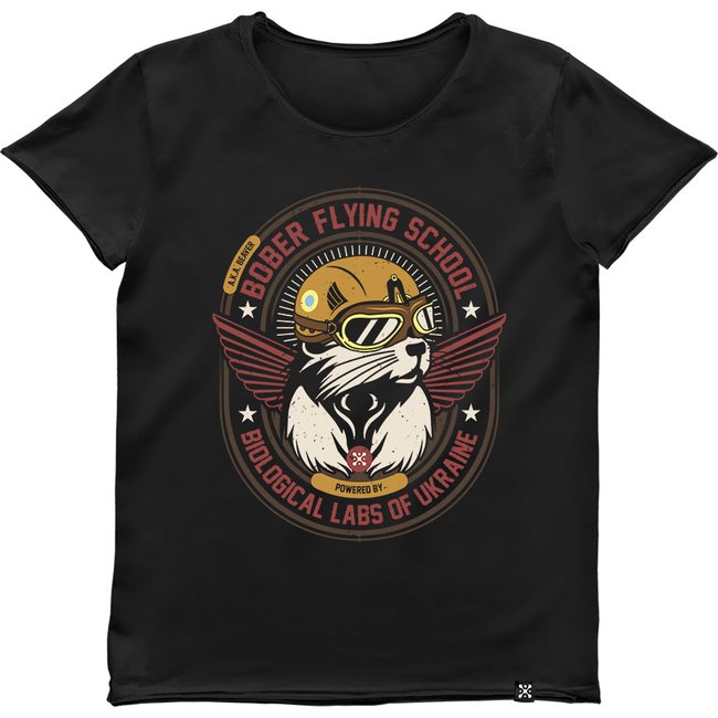 Women's T-shirt “Bober Flying School”, Black, M