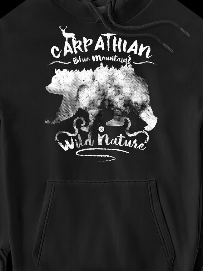 Men's Hoodie "Carpathian Blue Mountains", Black, M-L