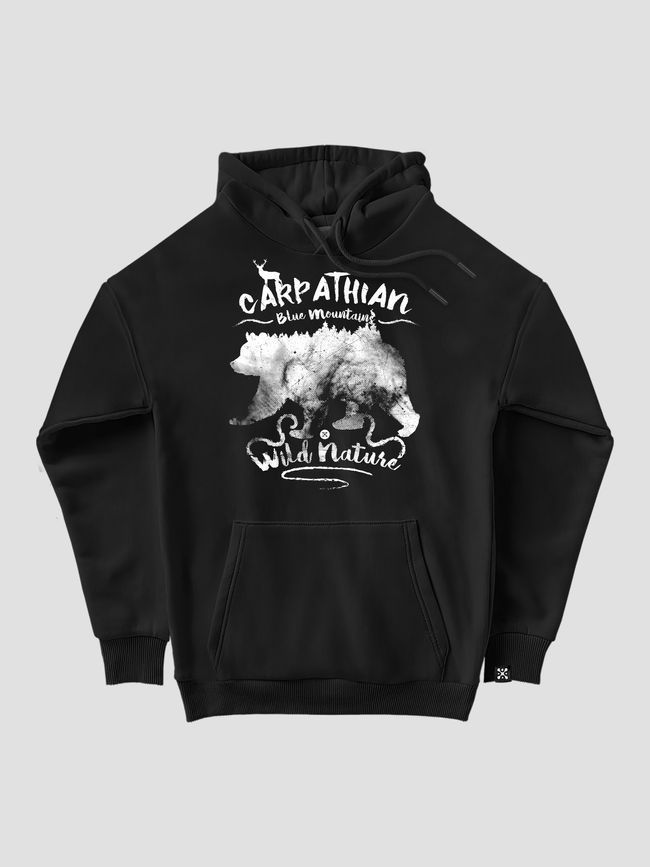 Men's Hoodie "Carpathian Blue Mountains", Black, M-L