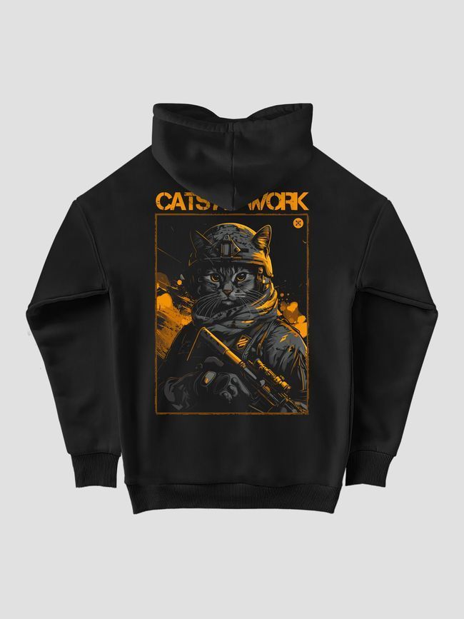 Women's Hoodie "Cats at Work (3SAB)", Black, M-L
