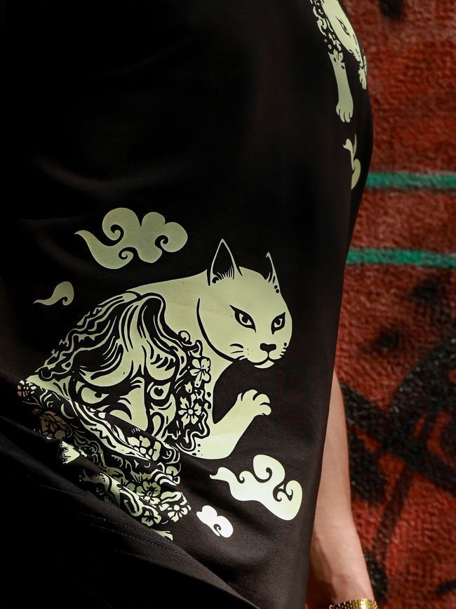Футболка мужская оверсайз &ldquo;Japanese Tattoo Cats&rdquo;, Черный, XS-S