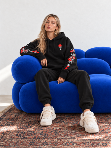 Women's suit hoodie and pants Black "Shadow of the Dragon", Black, M-L, L
