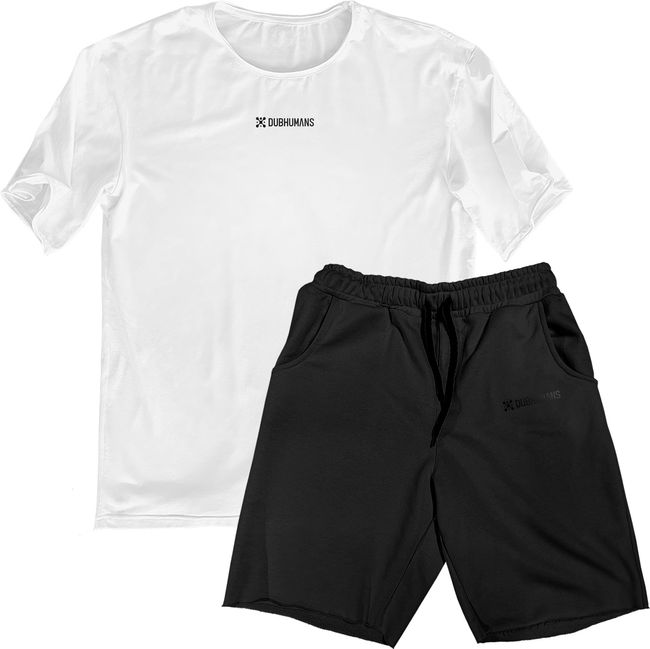 Комплект чоловічий шорти та футболка оверсайз, біло-чорний, XS-S