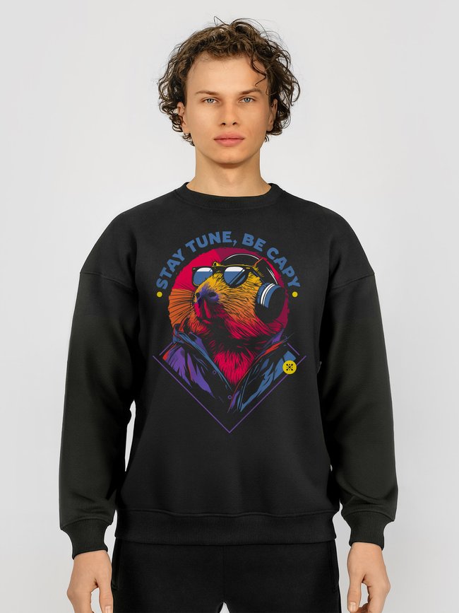 Men's Sweatshirt "Stay Tune, be Capy (Capybara)", Black, M