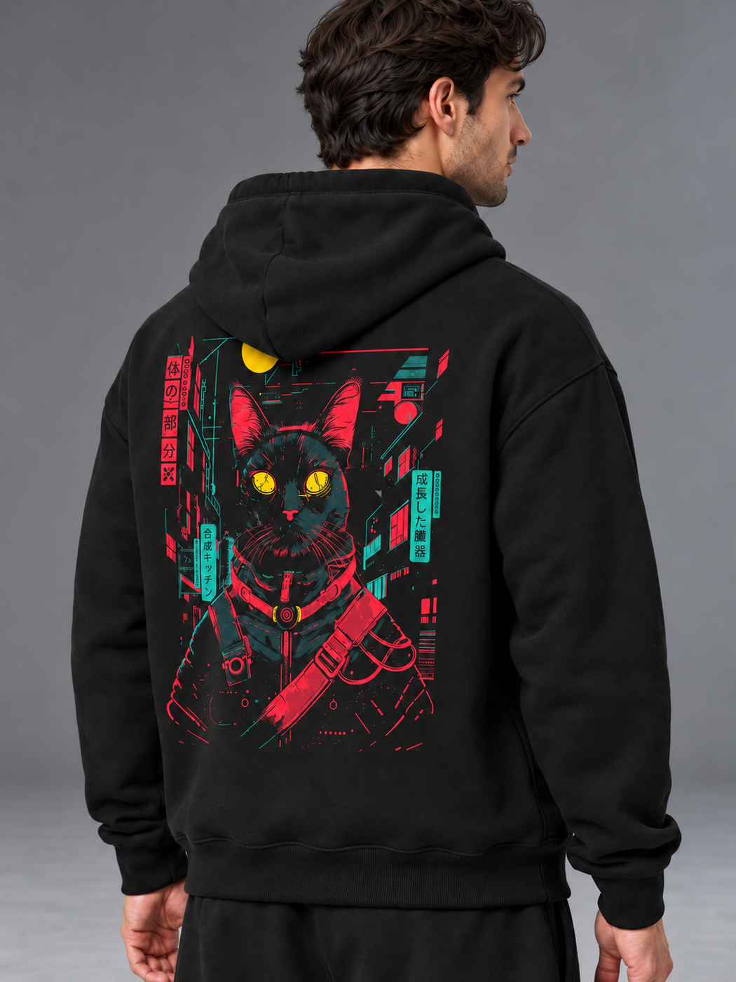 Худи мужской "Cyber Cat", Черный, M-L