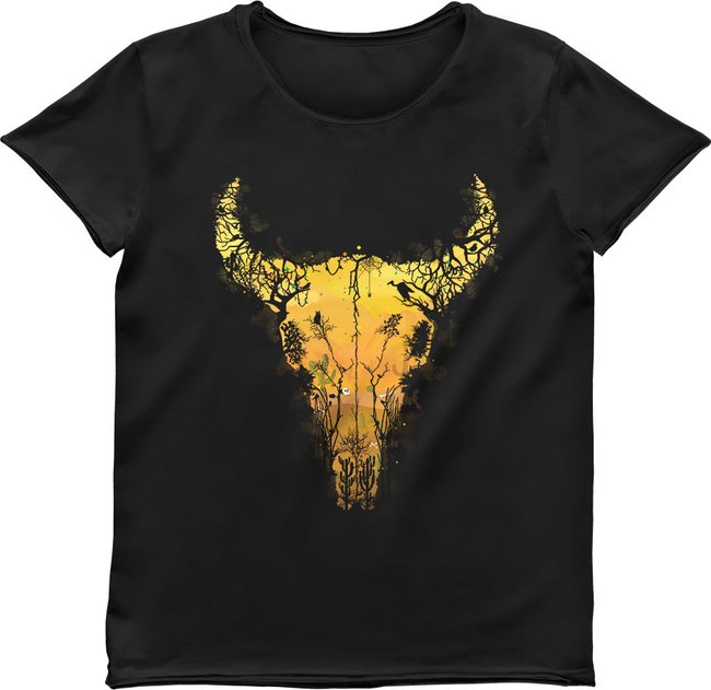 Women's T-shirt "Desert Cow Skull", Black, M