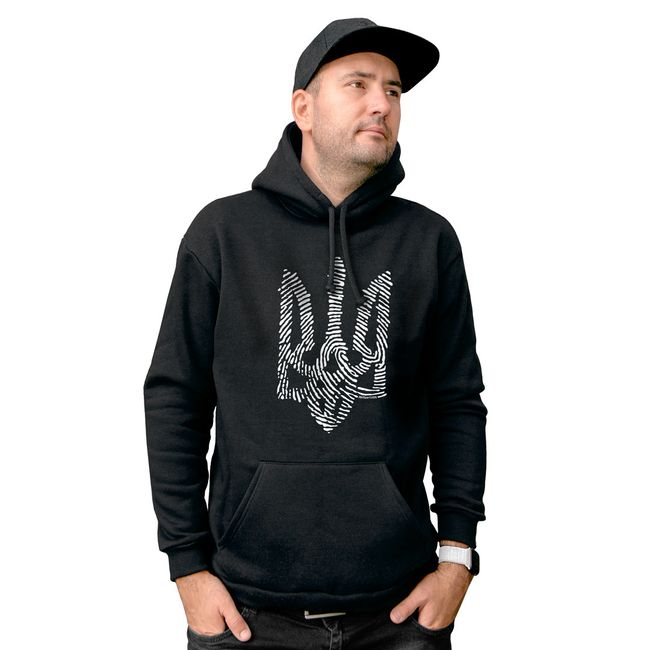 Men's Hoodie "Nation Code" with a Trident Coat of Arms, Black, 2XS