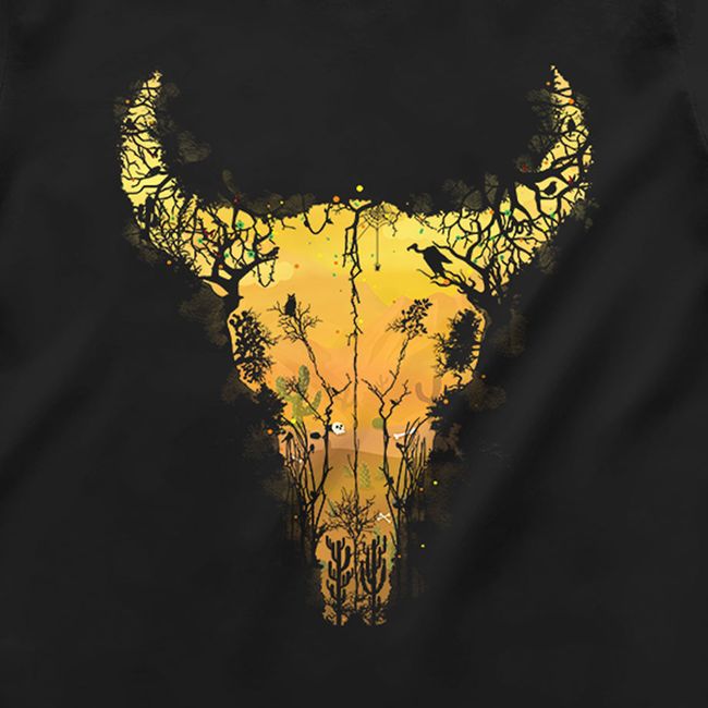 Women's T-shirt "Desert Cow Skull", Black, M