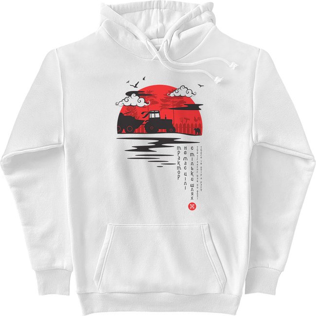 Women's Hoodie "Tractor steals a Tank”, White, 2XS