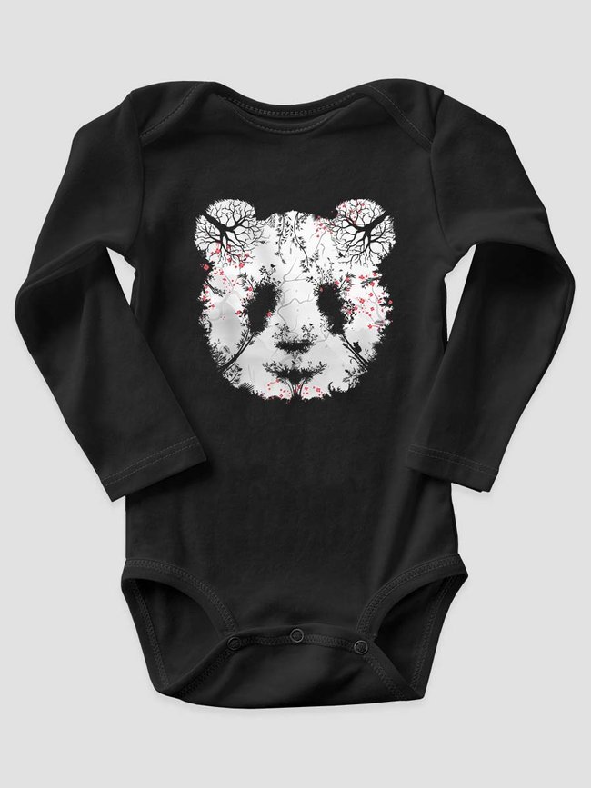 Kid's Bodysuite "Forest Panda", Black, 68 (3-6 month)