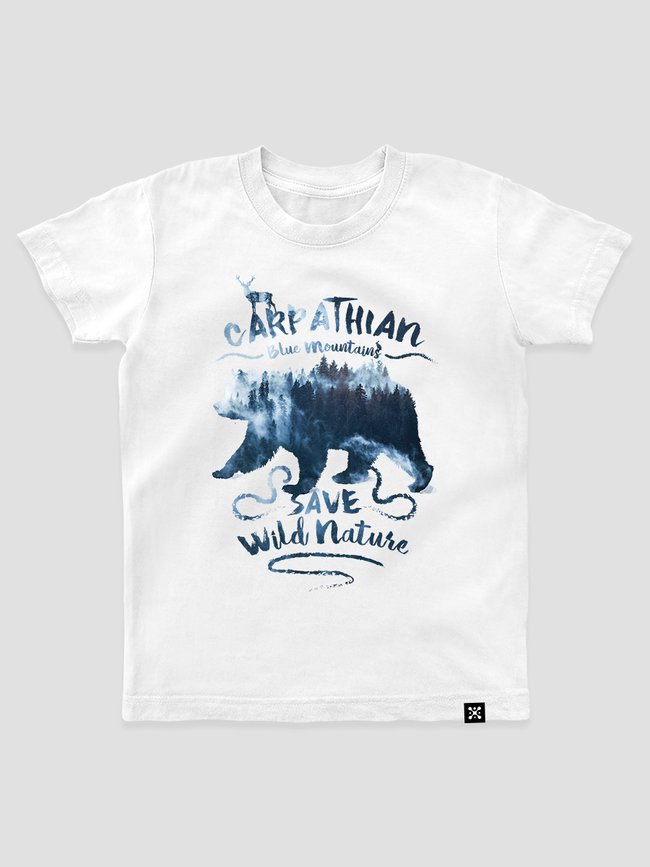 Kid's T-shirt "Carpathian Blue Mountains", White, XS (110-116 cm)