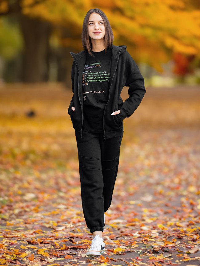 Women's tracksuit set with t-shirt “Codes My Codes”, Black, XS-S, XS (99  cm)