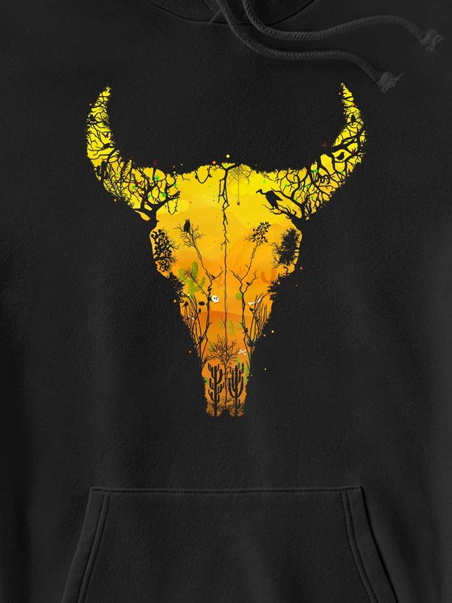 Худи детское "Desert Cow Skull", Черный, XS  (110-116 см)