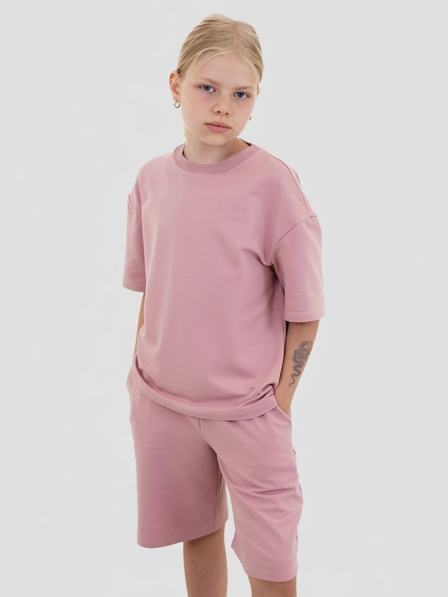 Kid's set Oversized T-shirt and Shorts Dusty pink, Dirty Pink, XS (110-116 cm)