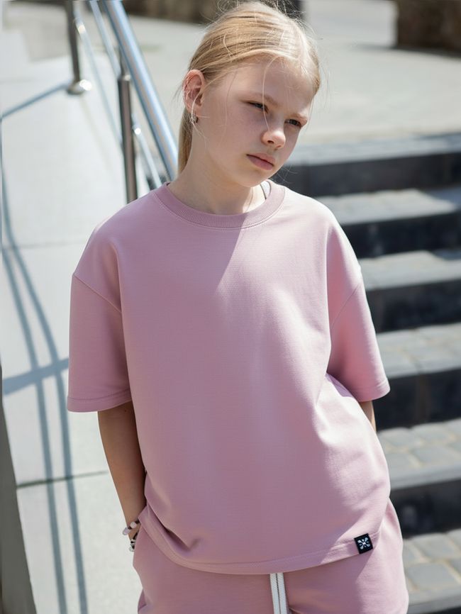 Kid's set Oversized T-shirt and Shorts Dusty pink, Dirty Pink, XS (110-116 cm)