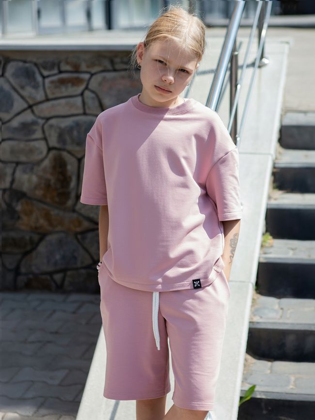 Kid's set Oversized T-shirt and Shorts Dusty pink, Dirty Pink, XS (110-116 cm)