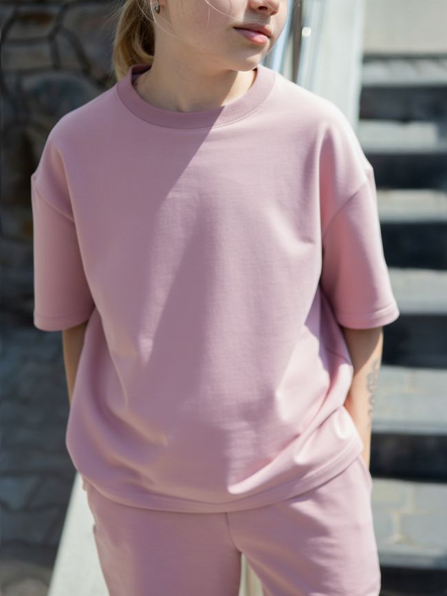 Kid's set Oversized T-shirt and Shorts Dusty pink, Dirty Pink, XS (110-116 cm)