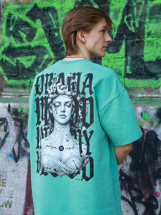 Men's T-shirt Oversize &ldquo;Drama Mood&rdquo;, Light emerald, XS-S