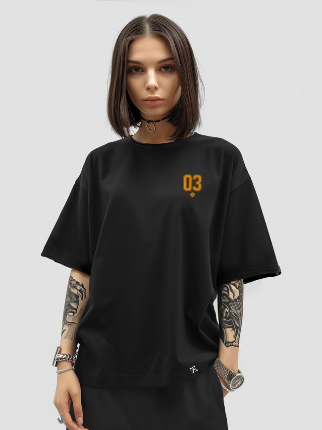 Women's T-shirt Oversize "03 (3SAB)", Black, XS-S