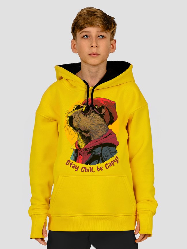 Kid's hoodie "Stay Chill, be Capy (Capybara)", Light Yellow, XS (110-116 cm)