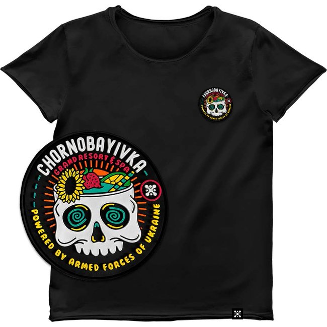 Women's T-shirt with a Changeable Patch “Chornobayivka”, Black, M, Chornobayivka