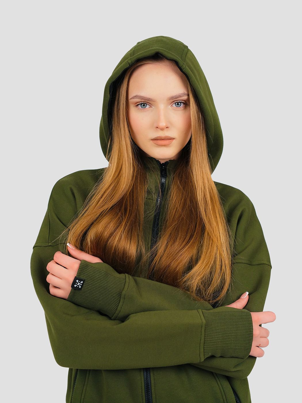 Костюм женский худи на молнии и штаны Зеленый, Зеленый, M-L, L (108 см)