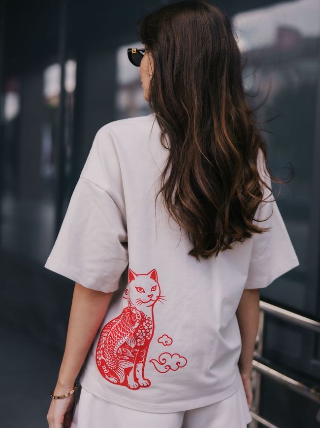 Women's T-shirt Oversize &ldquo;Japanese Tattoo Cats&rdquo;, Таш, S