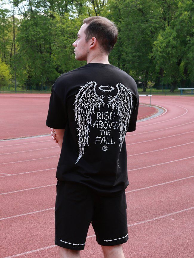 Комплект мужской шорты и футболка оверсайз &ldquo;Wire Wings&rdquo;, Чорний і Чорний, XS-S