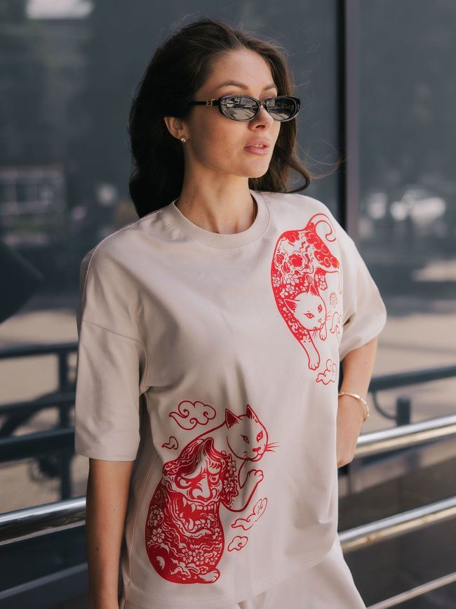 Women's T-shirt Oversize &ldquo;Japanese Tattoo Cats&rdquo;, Таш, S