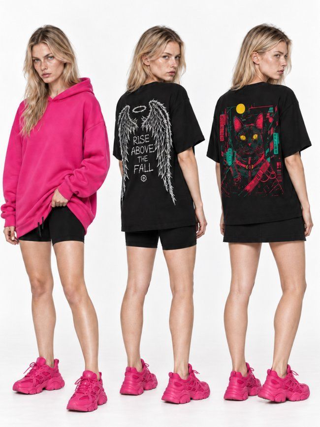 Women's Bundle Oversize "Crimson" - hoodie and 2 t-shirts, S