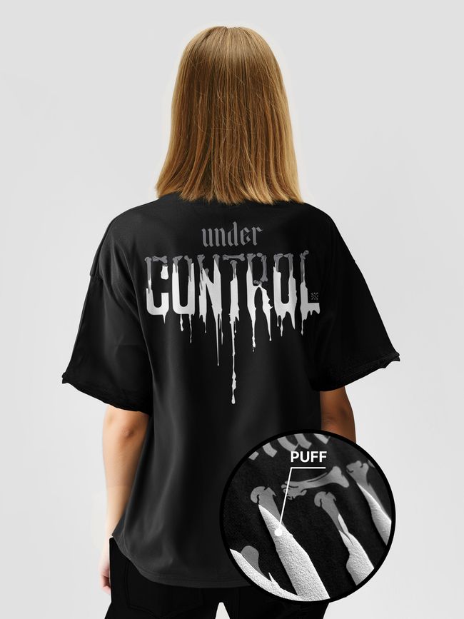 Women's T-shirt Oversize “Under Control”, Black, XS-S