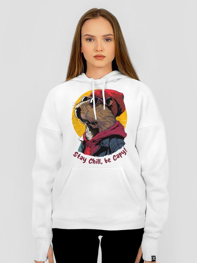 Hoodie "Stay Chill, be Capy (Capybara)", White, M-L