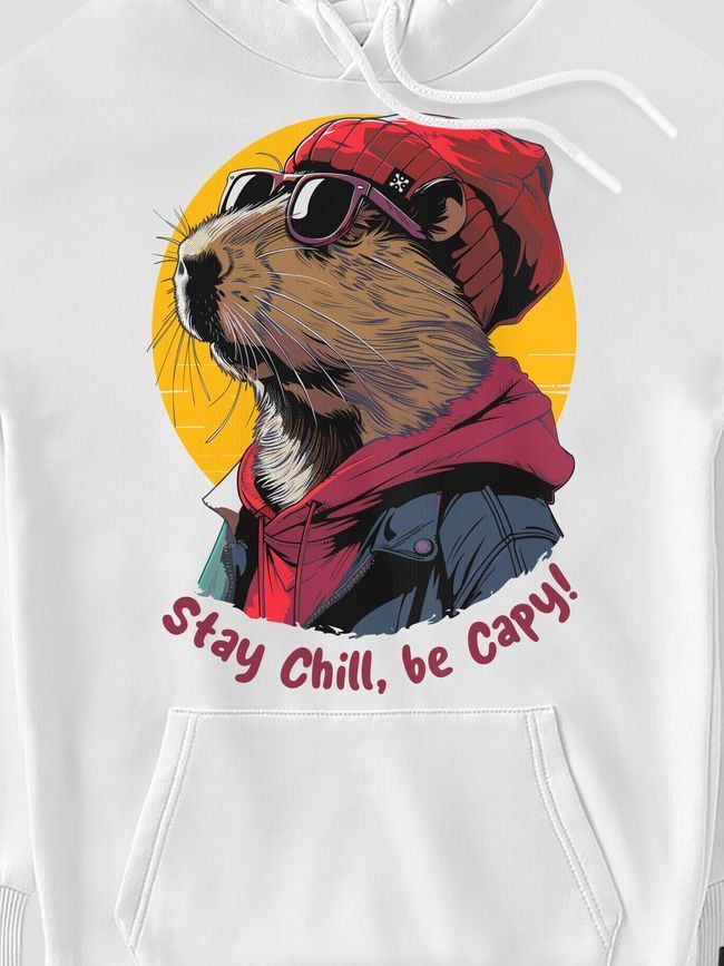 Hoodie "Stay Chill, be Capy (Capybara)", White, M-L