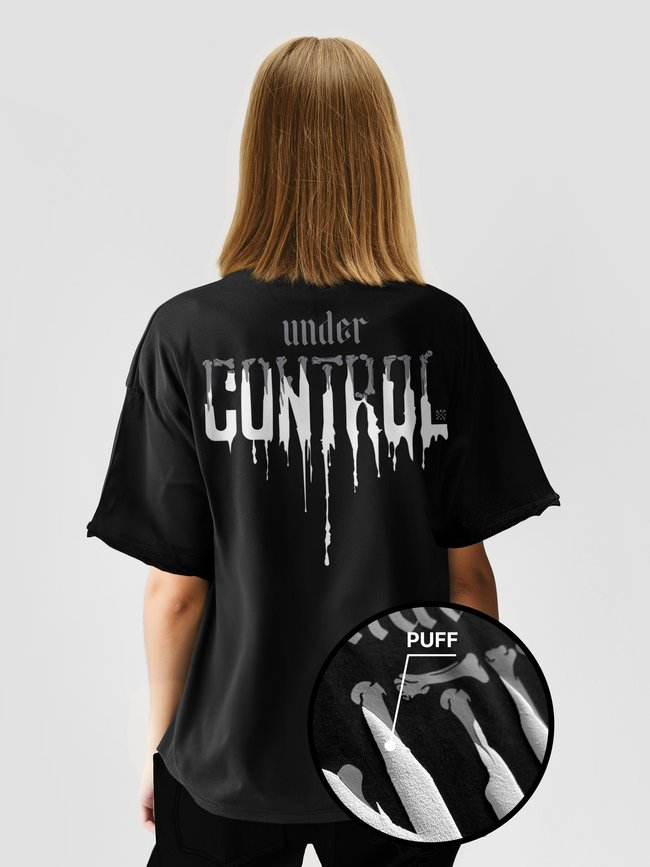 Women's T-shirt Oversize “Under Control”, Black, XS-S