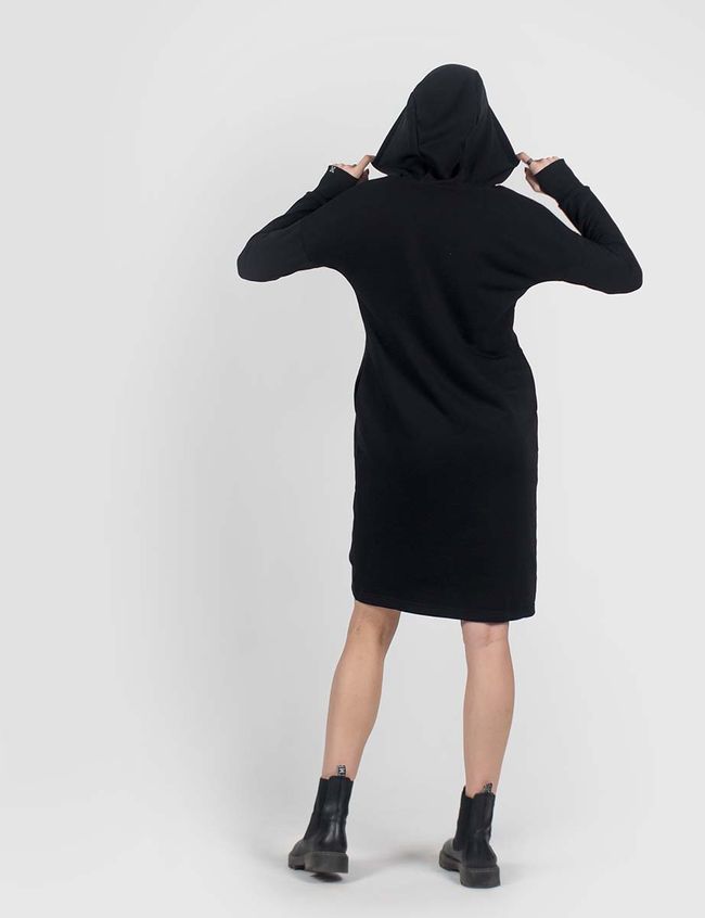 Жіноча сукня-худі з капюшоном приталена, Чорний, 2XS