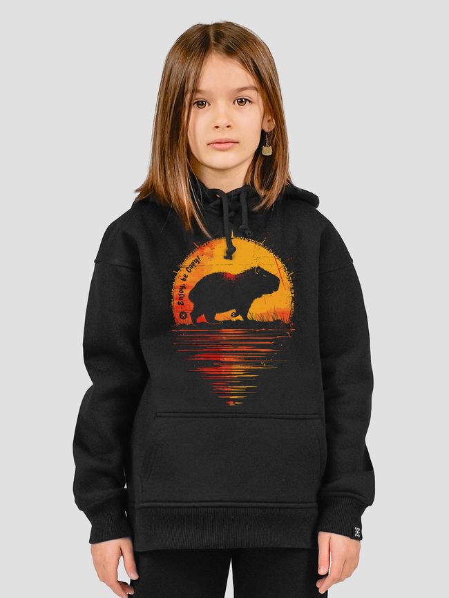 Kid's hoodie "Enjoy, be Capy (Capybara)", Black, XS (110-116 cm)
