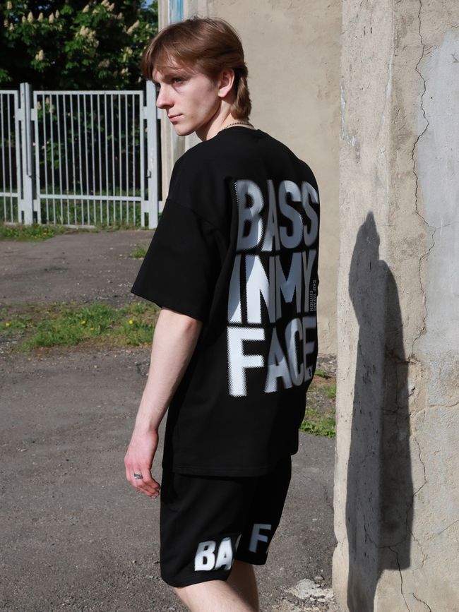 Men&rsquo;s Oversize Suit - Shorts and T-shirt &ldquo;Bass in My Face&rdquo;, Black, XS-S