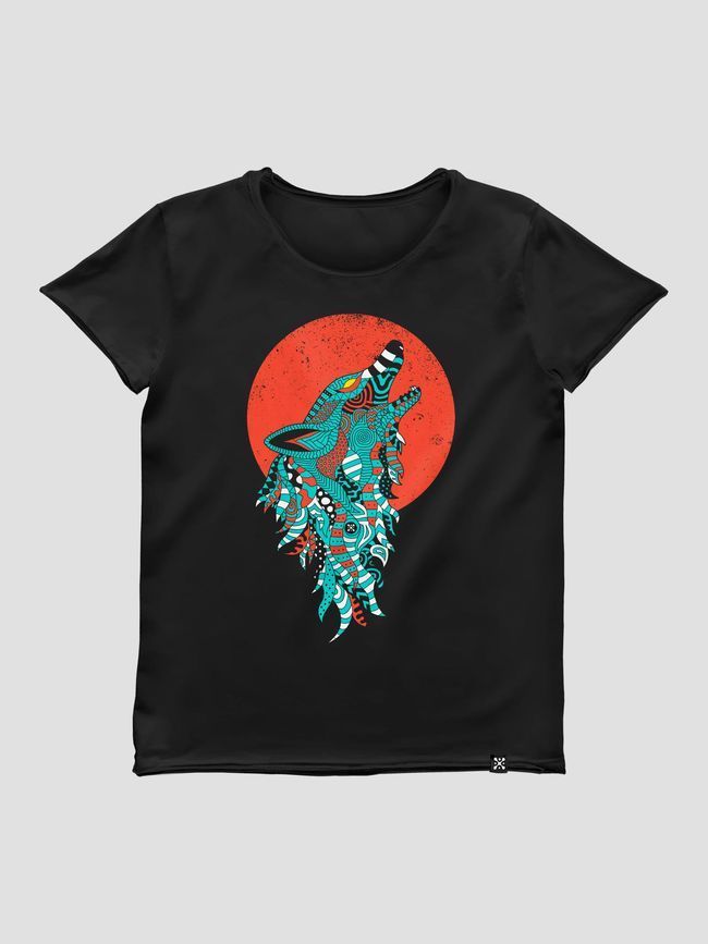 Women's T-shirt with wolf "Siromanyts", Black, M
