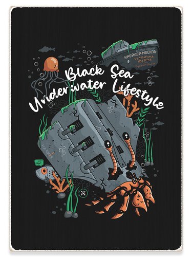 Деревянный постер картина “Black Sea Underwater Lifestyle”, A4