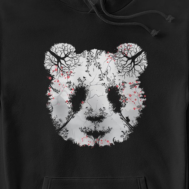 Men's Hoodie "Forest Panda", Black, 2XS