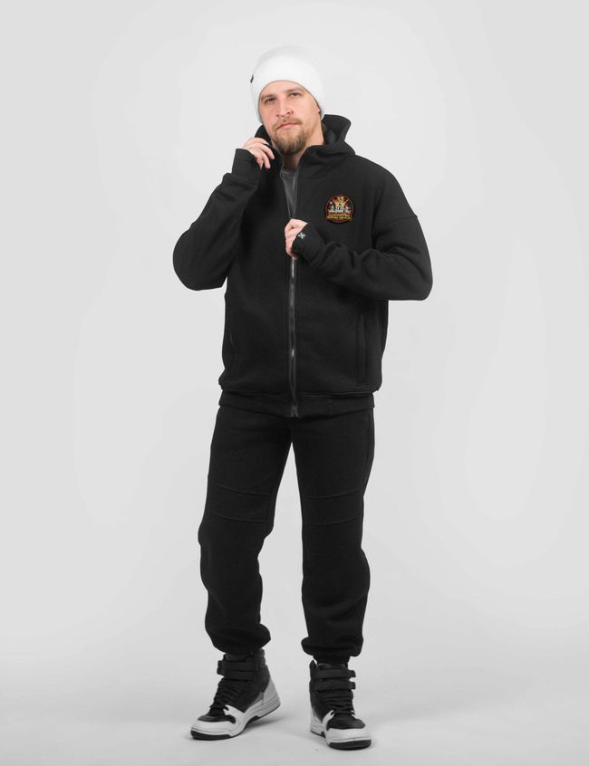 Men's tracksuit set with a Changeable Patch "Burning Kremlin Festival" Hoodie with a zipper, Black, 2XS, XS (104 cm)