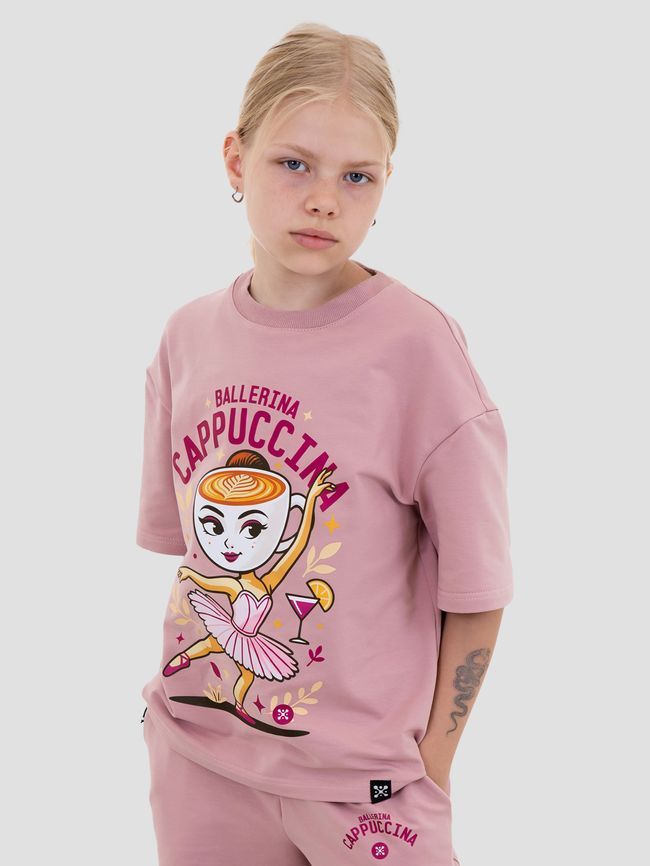 Kid's T-shirt Oversize Oversize "Ballerina Cappuccina", Black, XS (110-116 cm)