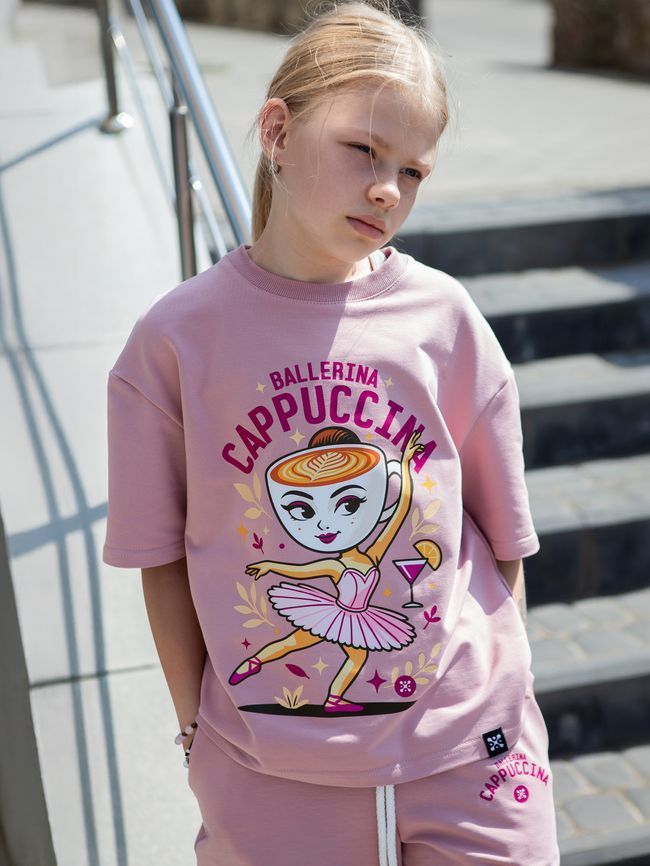 Kid's T-shirt Oversize Oversize "Ballerina Cappuccina", Black, XS (110-116 cm)