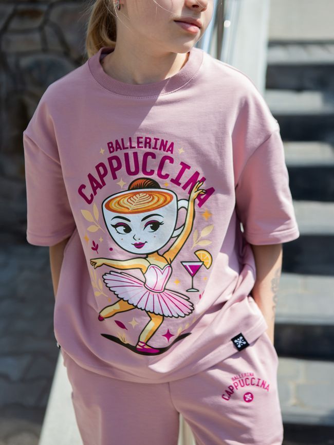 Kid's T-shirt Oversize Oversize "Ballerina Cappuccina", Black, XS (110-116 cm)
